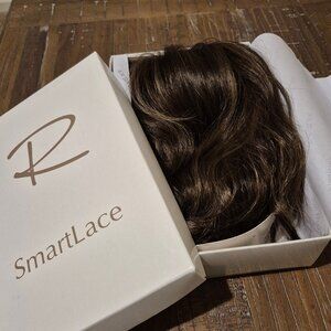 Jon Renau monofilament wig, light brown, in box, with wig stand and comb